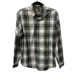 EDDIE BAUER TRAVEX BUTTON DOWN SHIRT MENS M PLAID OUTDOOR HIKING LIGHTWEIGHT